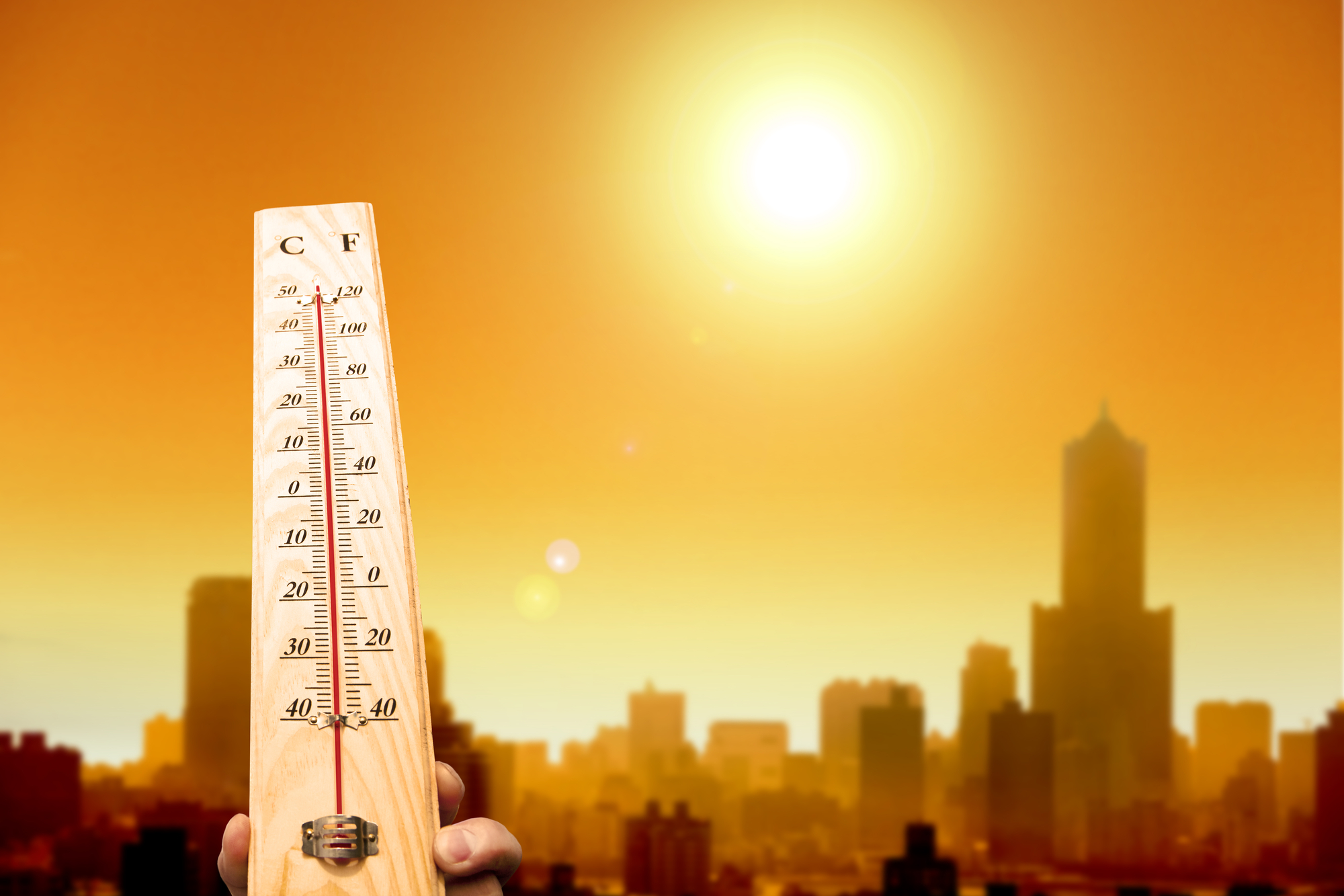 City heatwave and thermometer