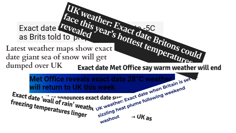 Weather headlines using the phrase Exact Date