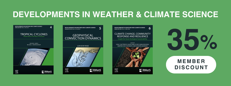 Image of three book covers from the Developments in Weather and Climate Science series