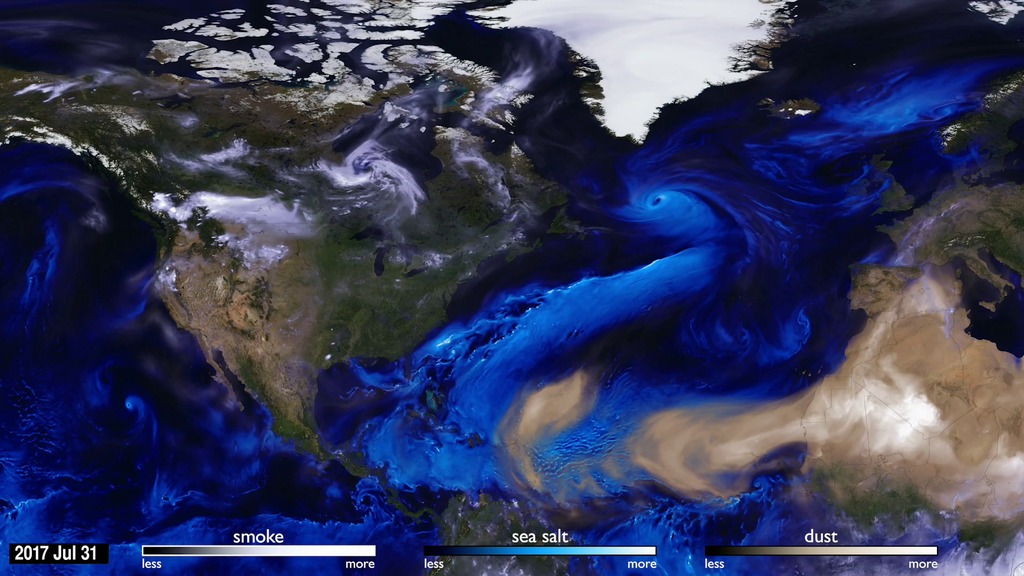 Visualisation on aerosols and hurricanes (Source: NASA)