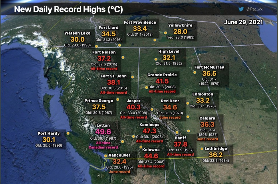New Daily Record Highs in Western Canada