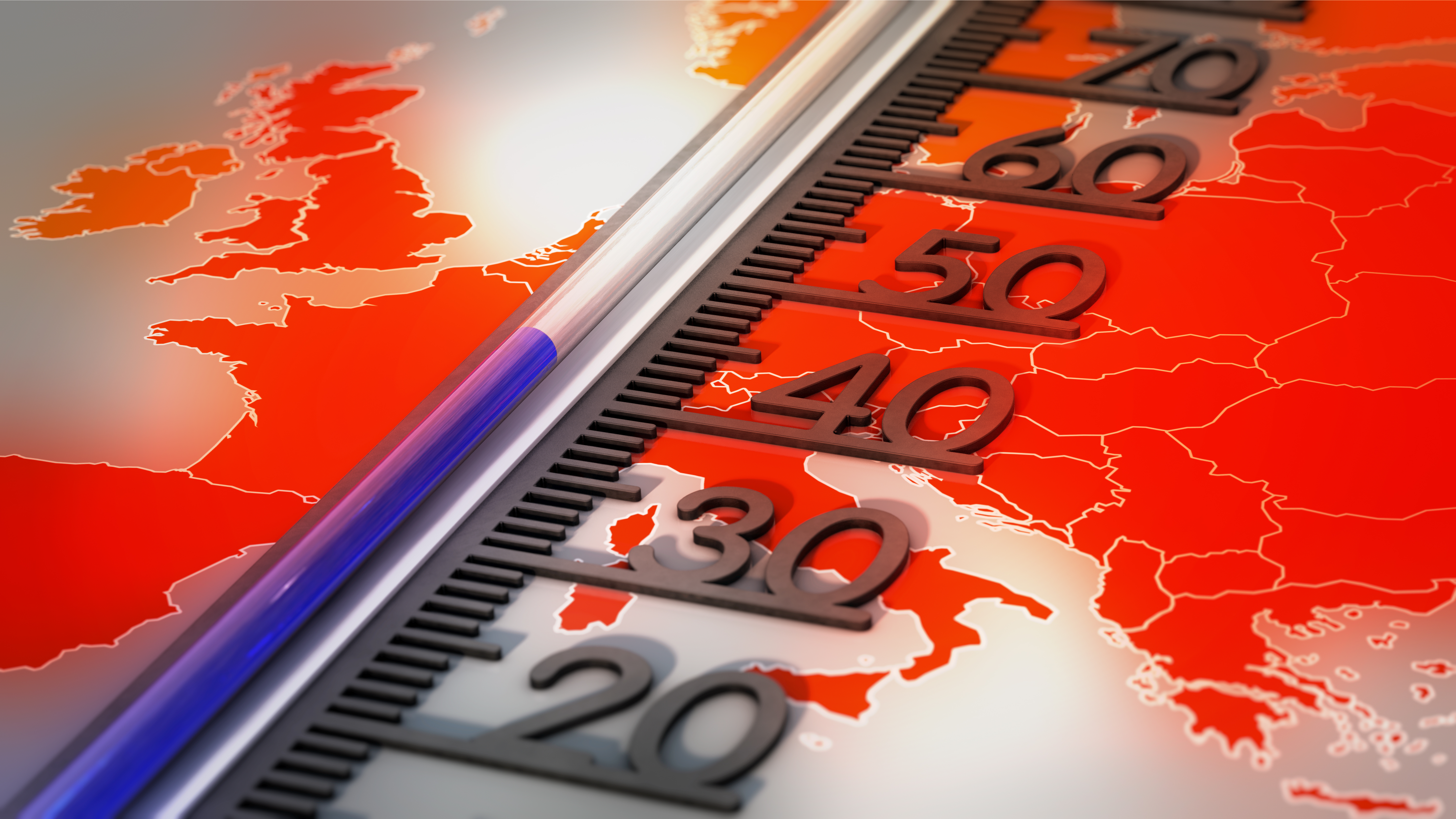 Thermometer over Europe showing extreme heat Thermometer over Europe showing extreme heat