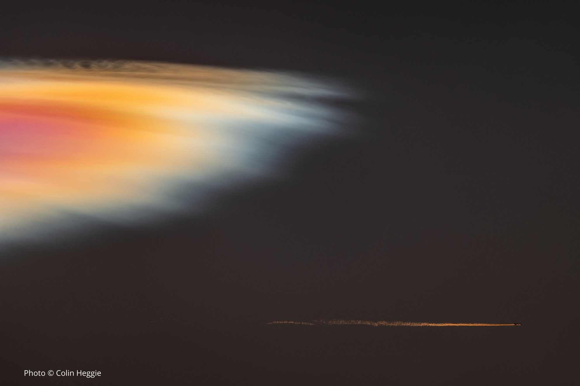 Nacreous Cloud (and contrail) by Colin Heggie