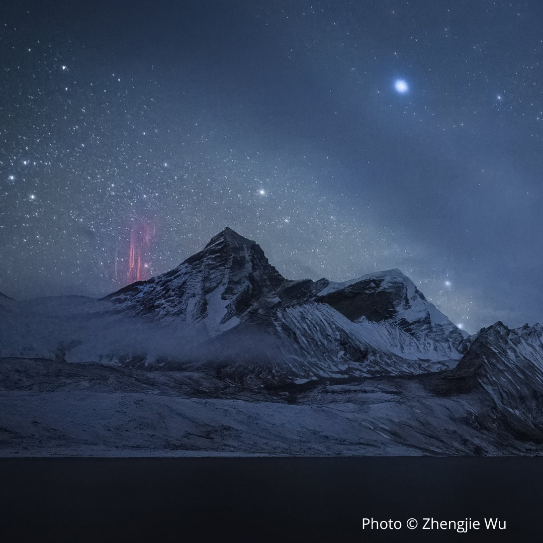 Red Sprite Lightning over the Ama Drime Snow Mountain by Zhengjie Wu