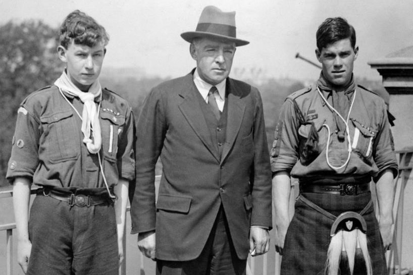 Scouts Norman Mooney (L) and James Marr (R), with Shackleton, London 17 August 1921
