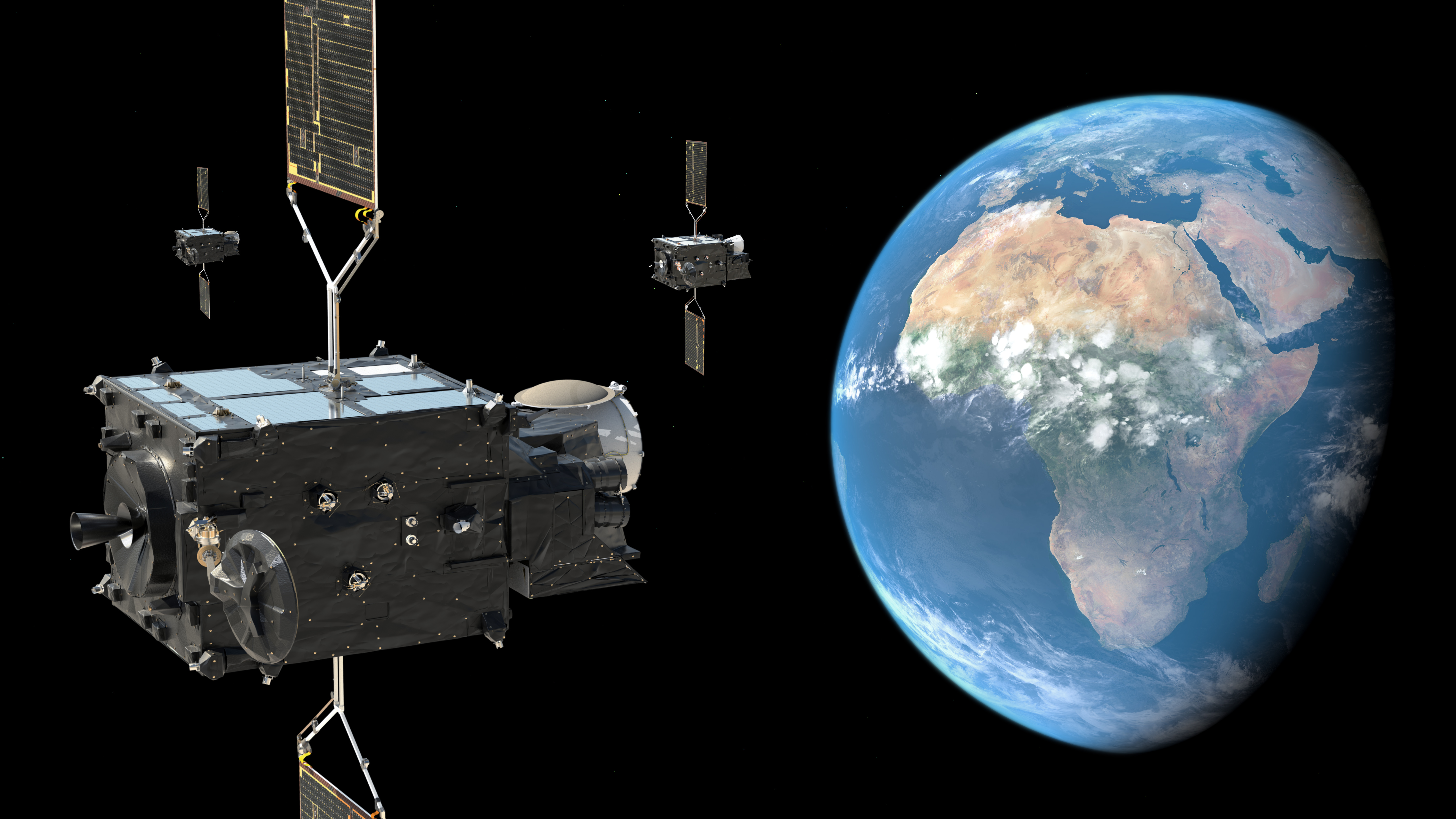 Meteosat weather satellite orbiting the Earth CREDIT ESA/Mlabspace