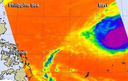 The AIRS instrument aboard NASA&#039;s Aqua satellite captured infrared data that was false-colored to show strongest thunderstorms, and coldest cloud top temperatures (purple) within Bavi on March 16. (Credit: NASA JPL, Ed Olsen)