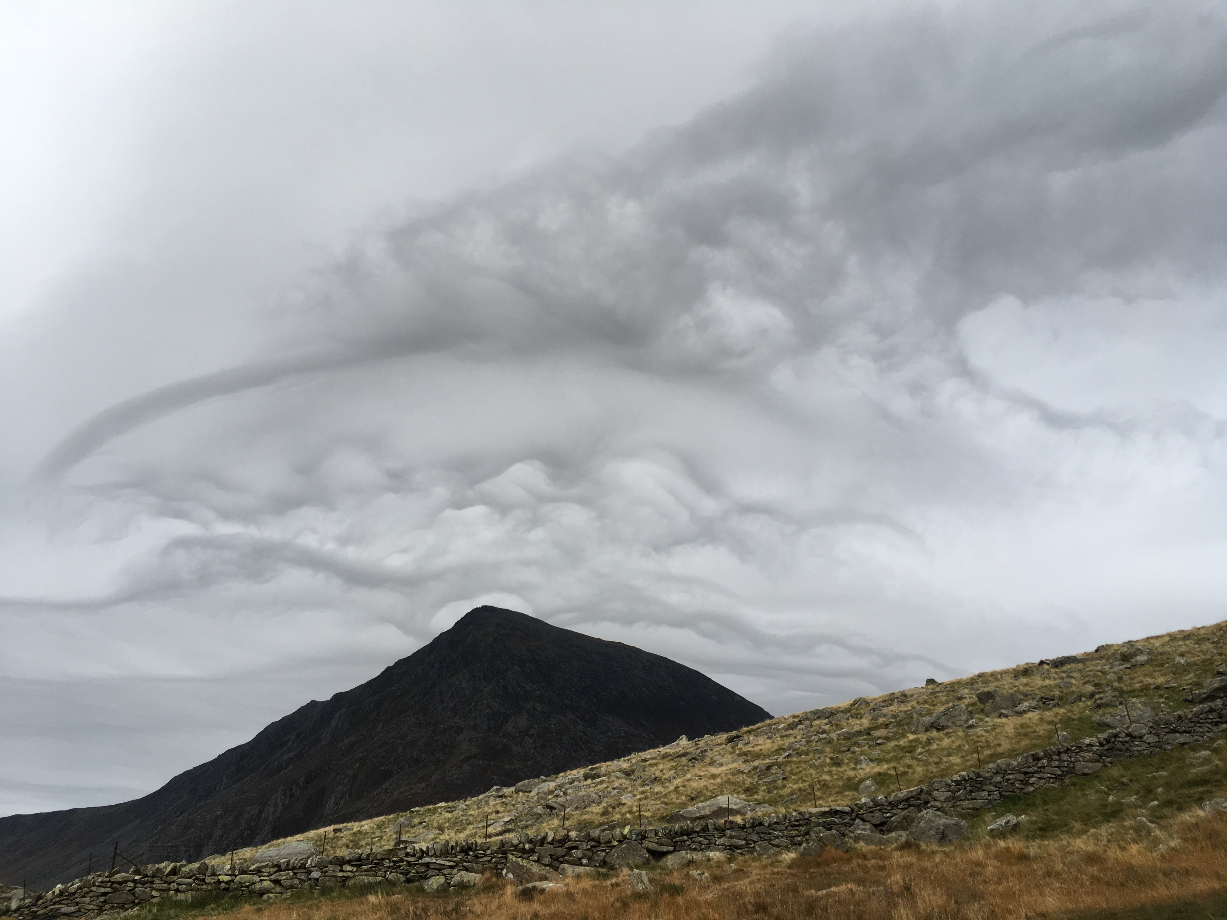 Caption: Asperitas clouds spotted over Snowdonia National park on Sunday 13th November 2016 (Credit: Patrick Hickie)