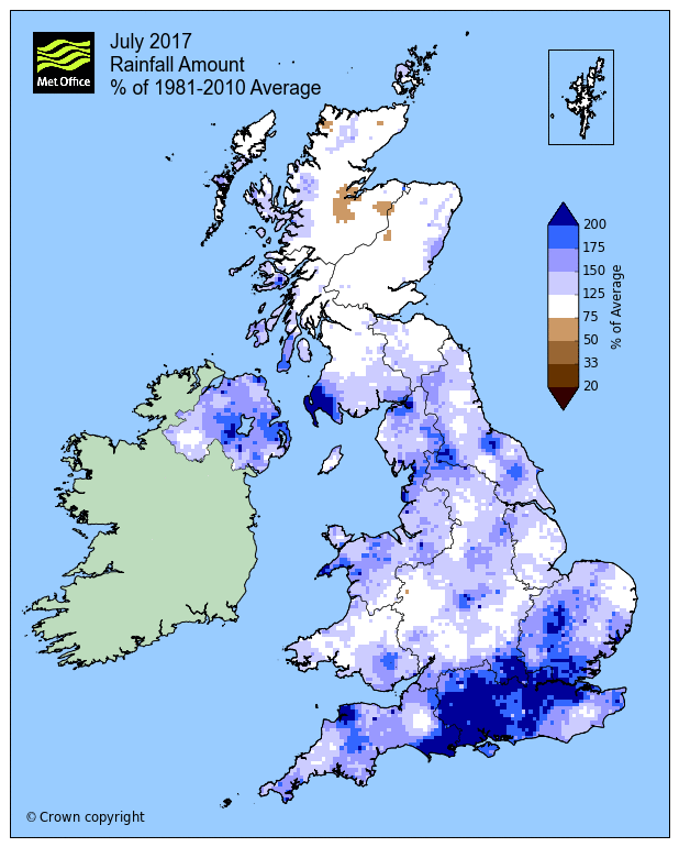 July 2017 Rainfall 1981 - 2010 anomaly (Credit: Met Office)