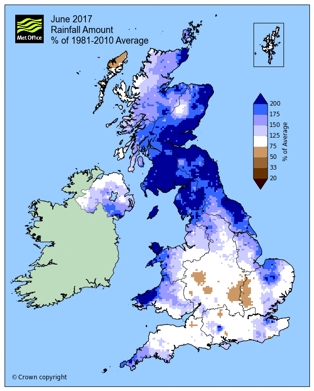 June 2017 Rainfall 1981 - 2010 anomaly (Credit: Met Office)