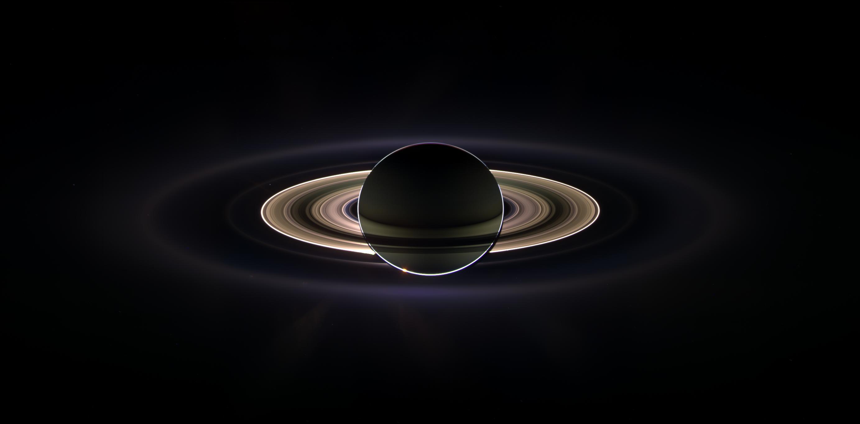 Giant Saturn hanging in the blackness