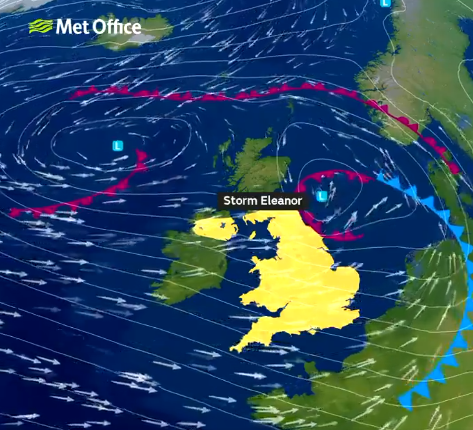 Storm Eleanor: Yellow warning still in force (Source: Met Office)