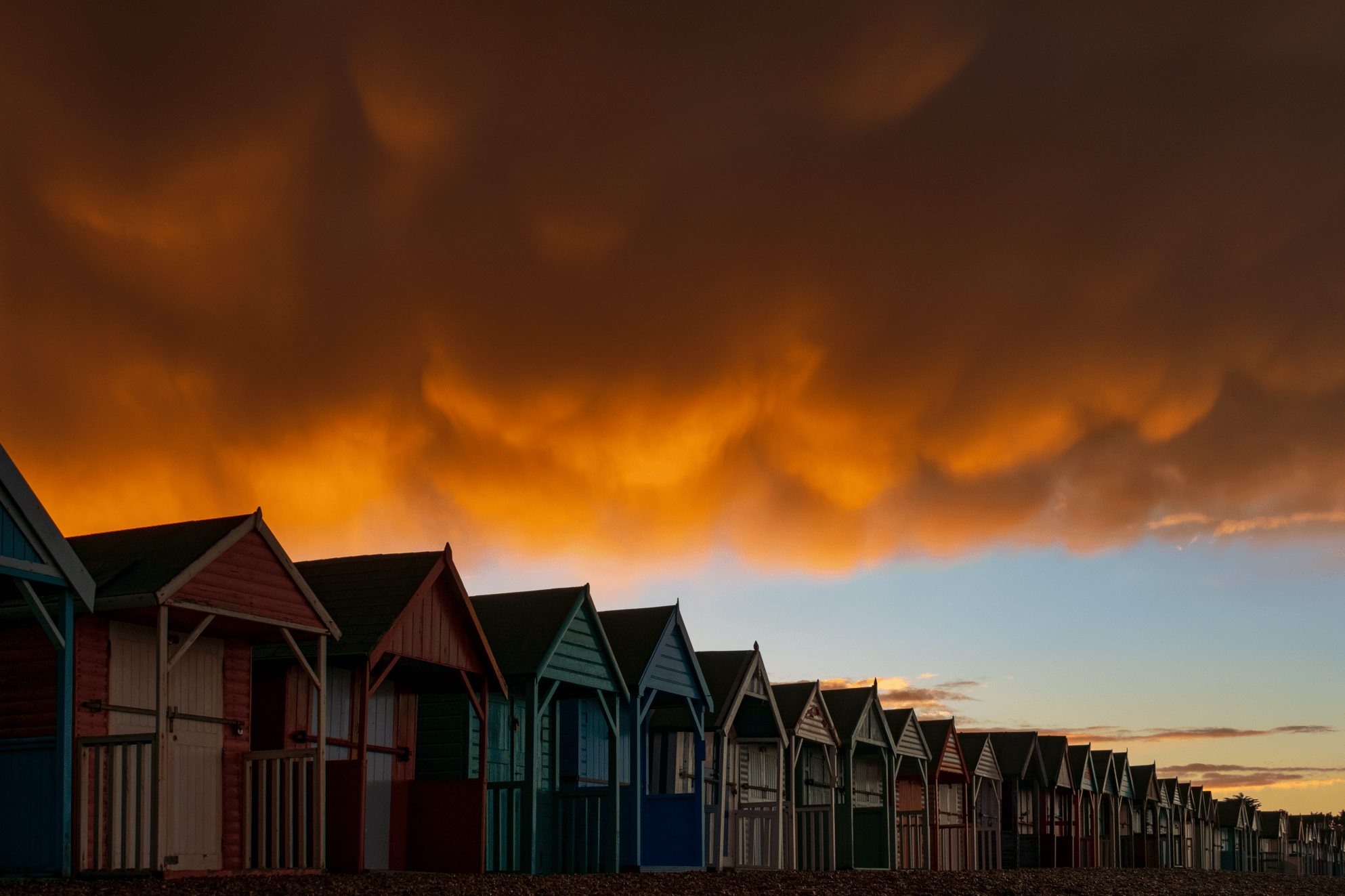 Overhead Mammatus Over Beach Huts at Hearne Bay © Jamie McBean