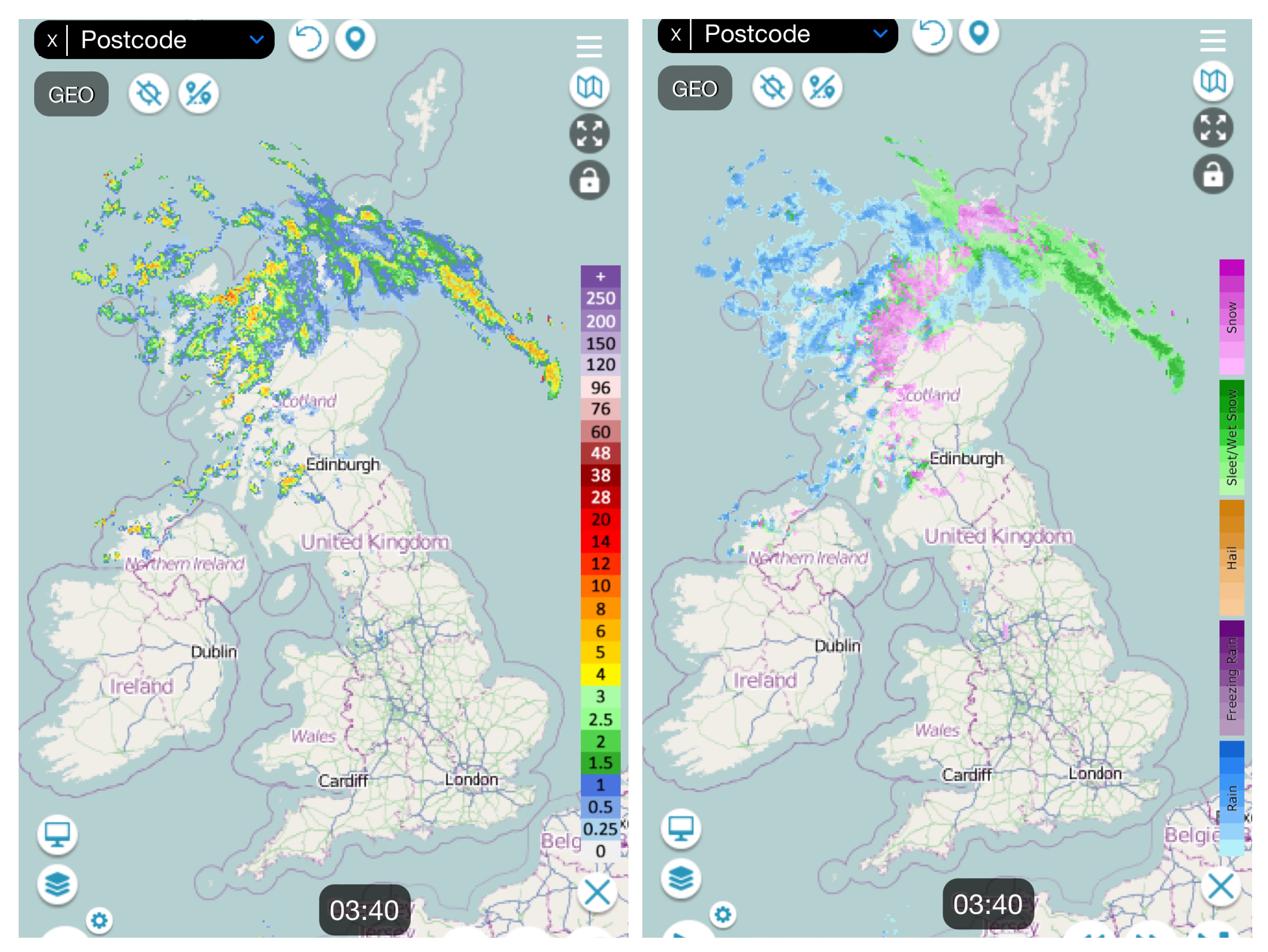 Radar images from netweather.tv