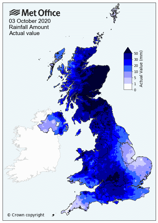 Rainfall amount on 3 October 2020