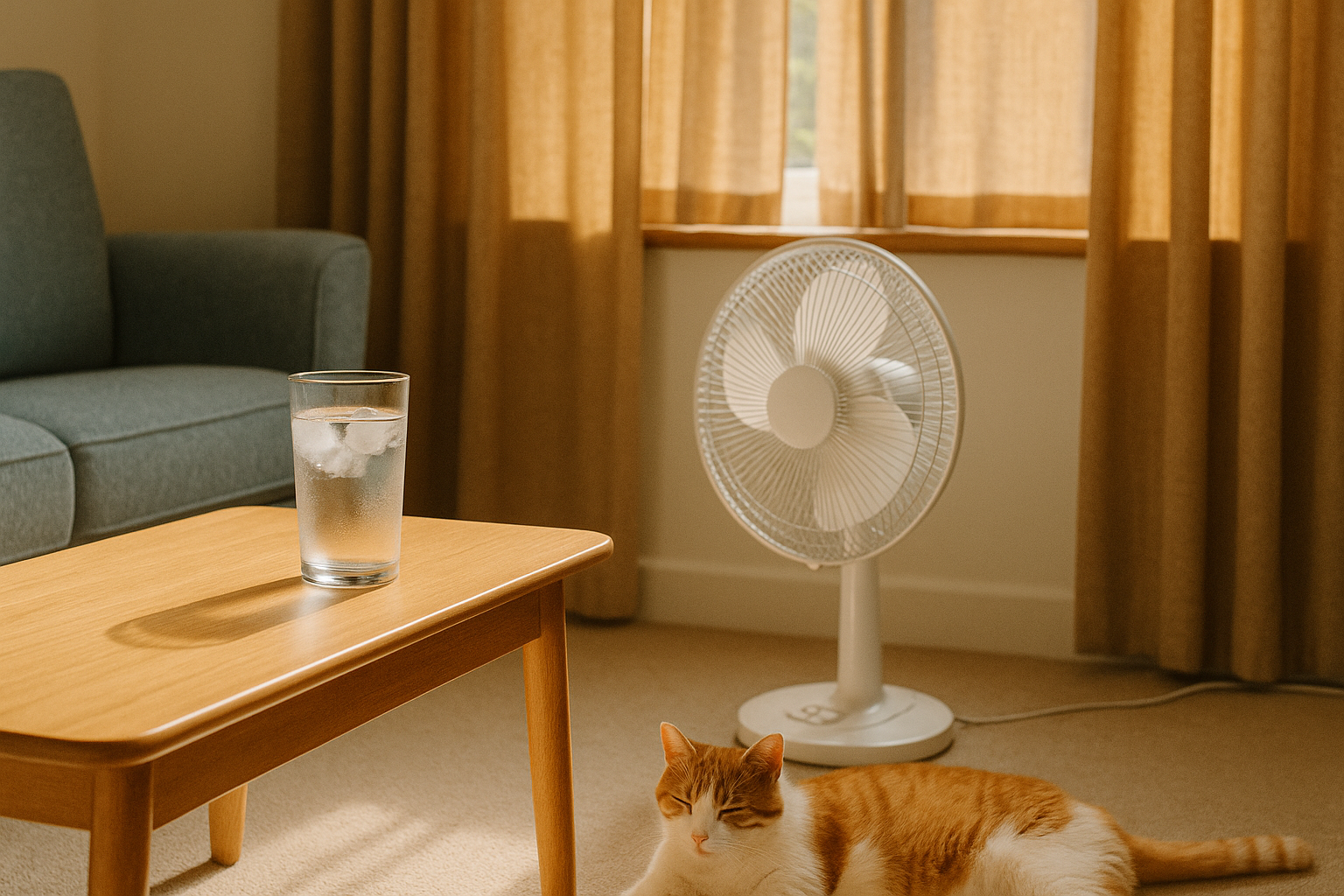 fan with water in front of it and windows closed