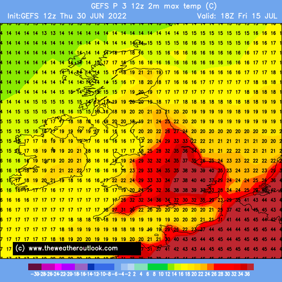 High temperature forecast for the UK