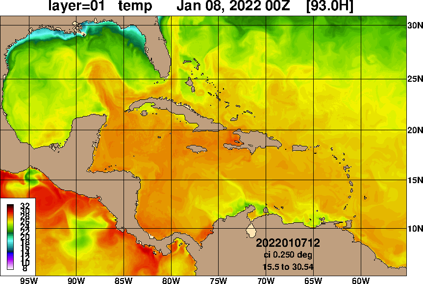 Figure 2. HYCOM Sea Surface Temperatures 08 Jan 2022