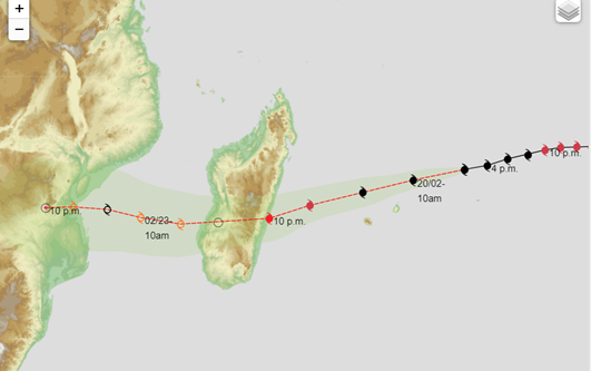 Forecast track map of Freddy issued by MeteoFrance La Reunion