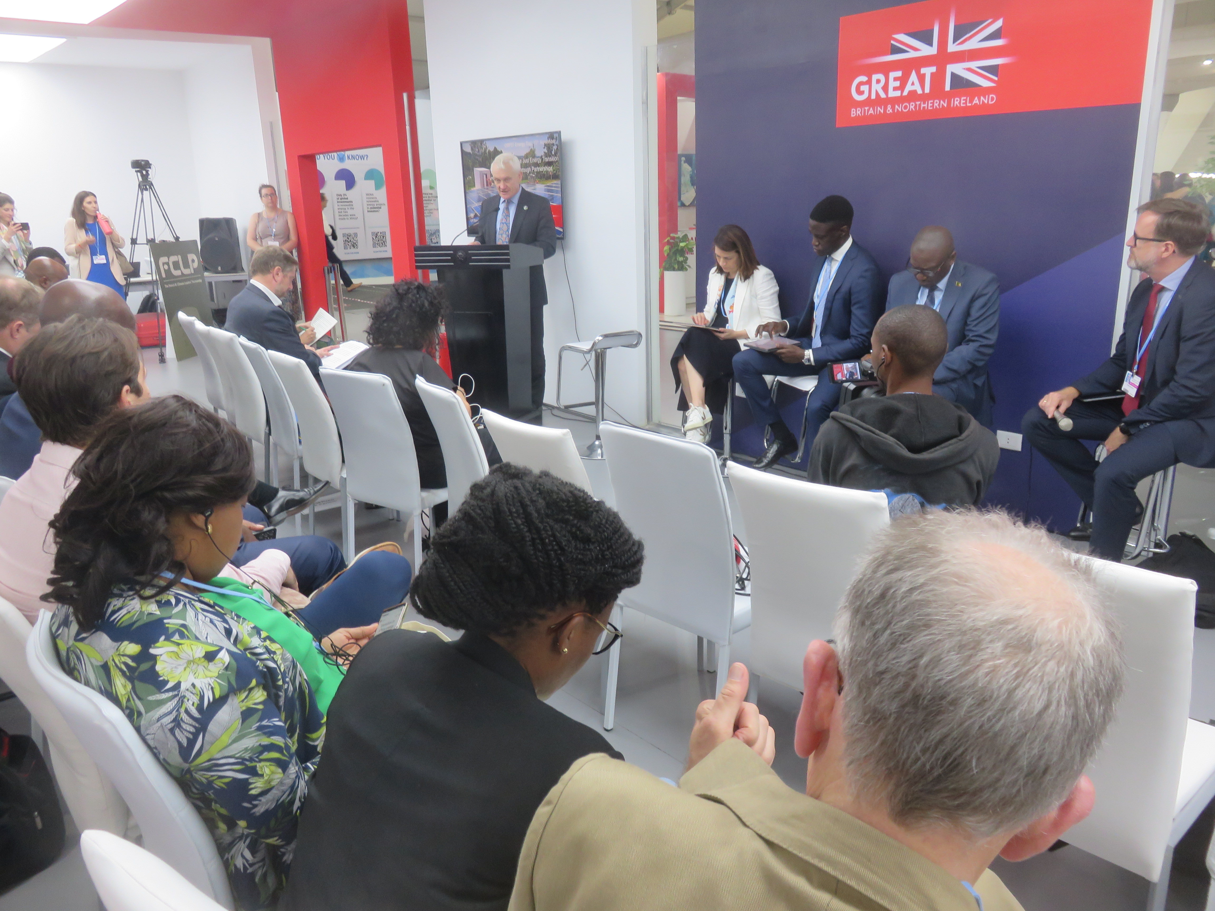 Graham Stuart the Minister for Energy and Climate speaking at a UK pavilion event