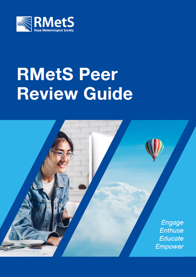 RMetS Peer Review front cover - a girl smiling and a picture of a hot air balloon