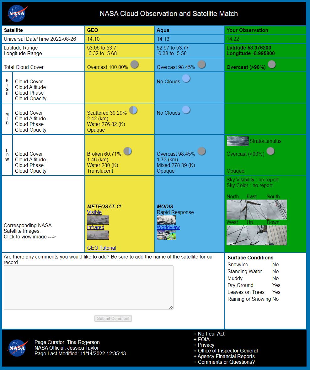 Screenshot of NASA satellite-match