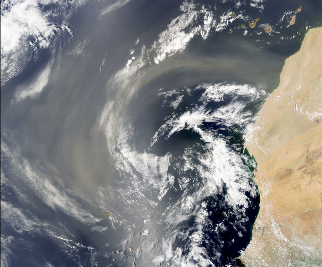 Saharan dust moving out of Africa