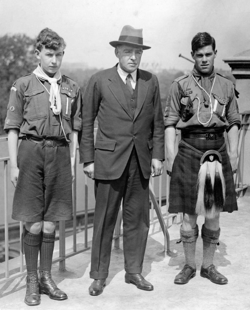 Scouts Norman Mooney (L) and James Marr (R), with Shackleton, London 17 August 1921