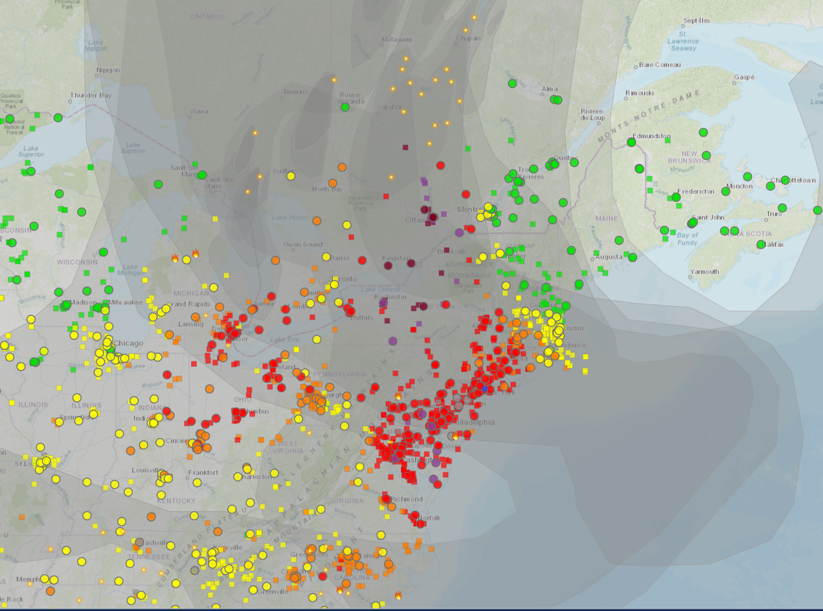 Smoke plumes and AQI plots on 6 June 2023