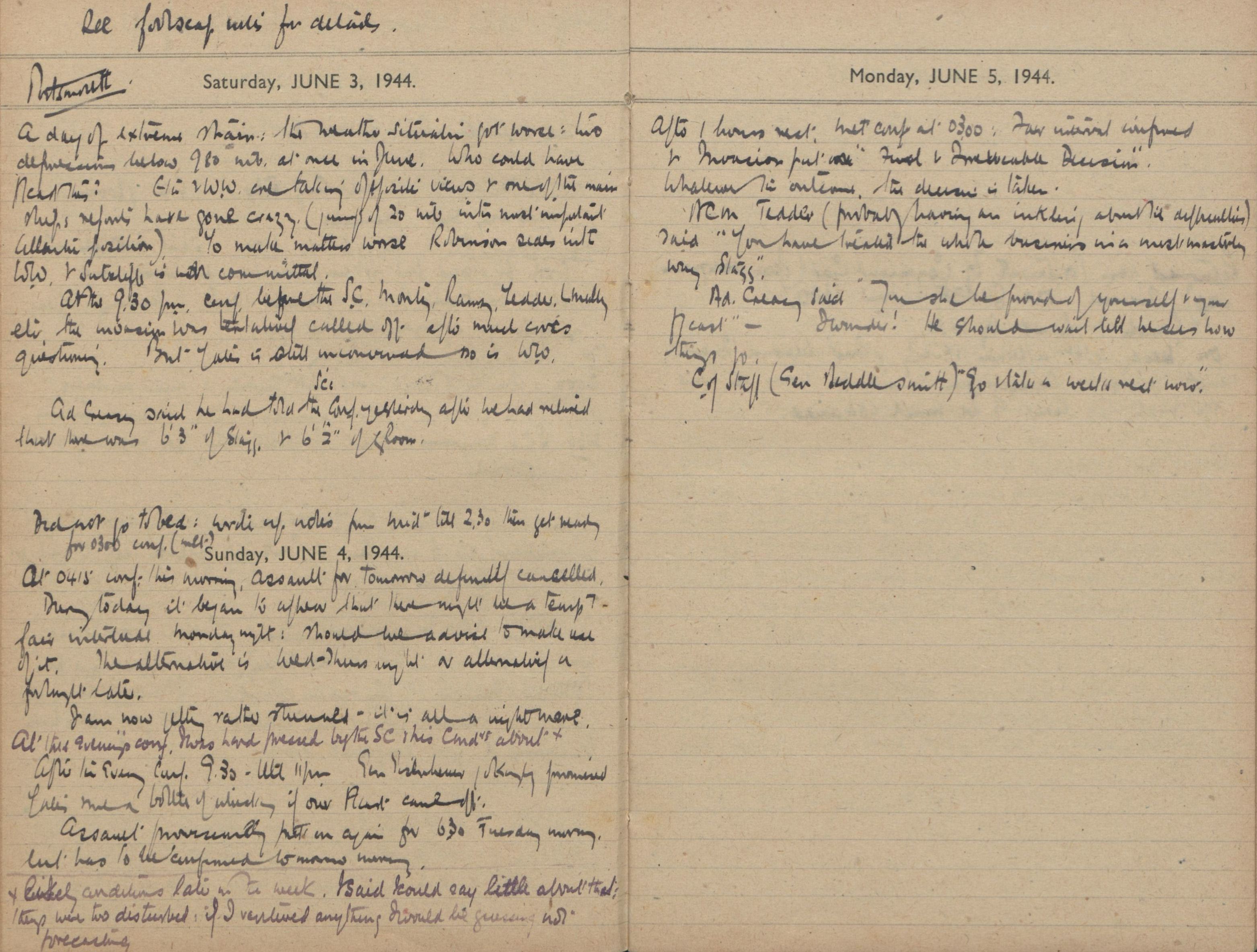 Stagg Diary, 3-5 June 1944