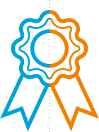 badge blue orange color