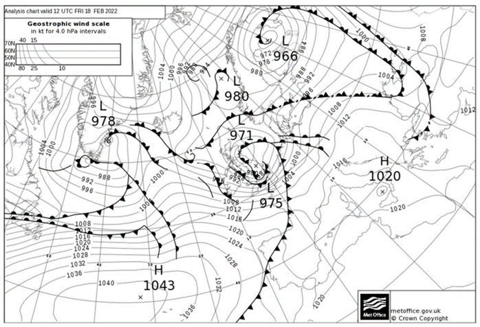 Synoptic chart of Storm Eunice