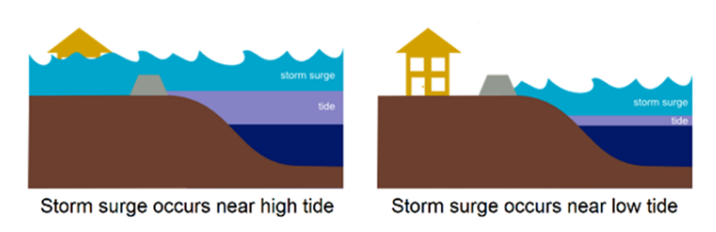 Storm surge and tides