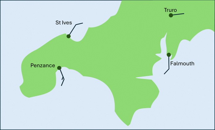 Cornwall map with wind obs