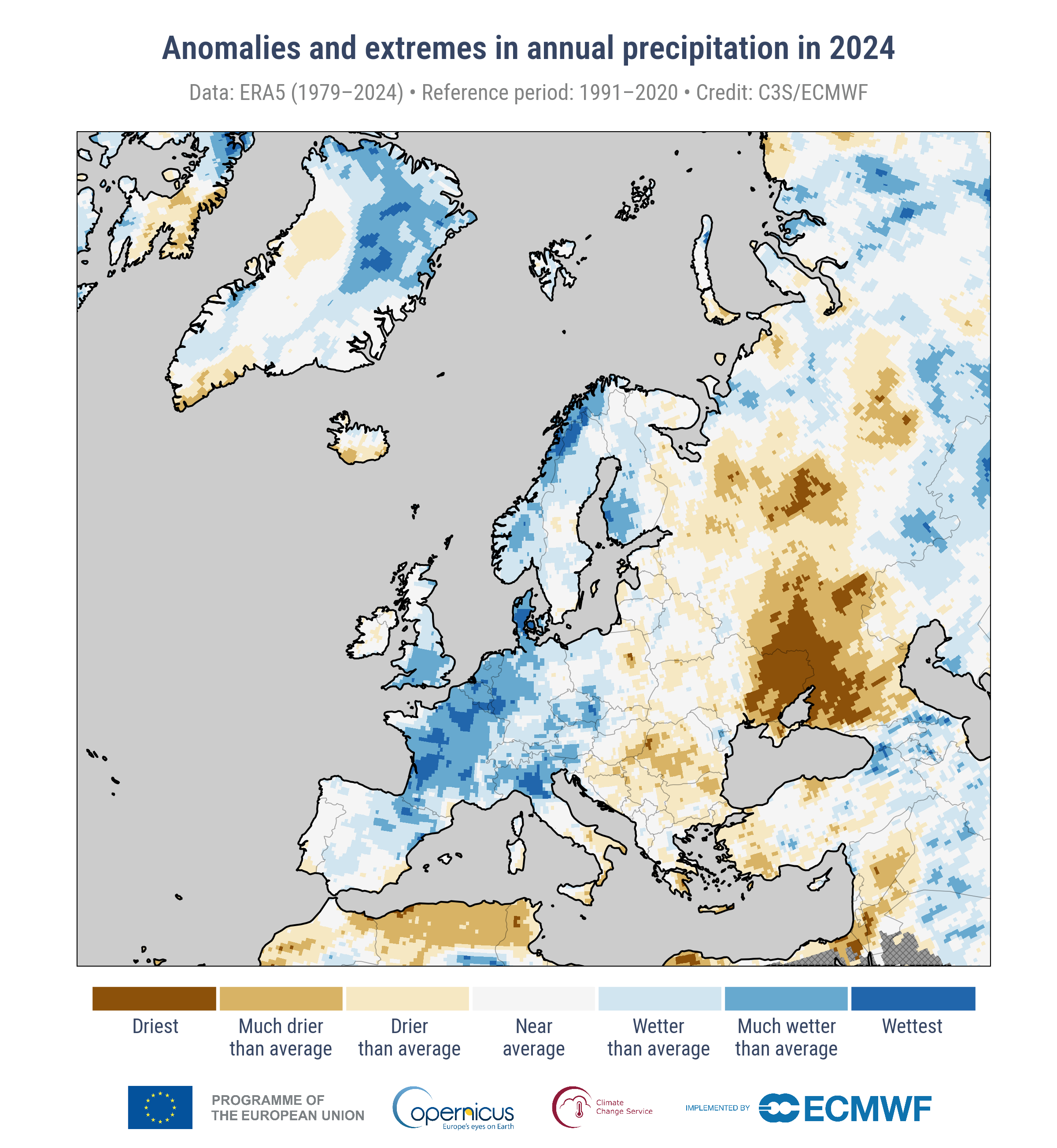 Anomalies and extremes in annual precipitation in 2024