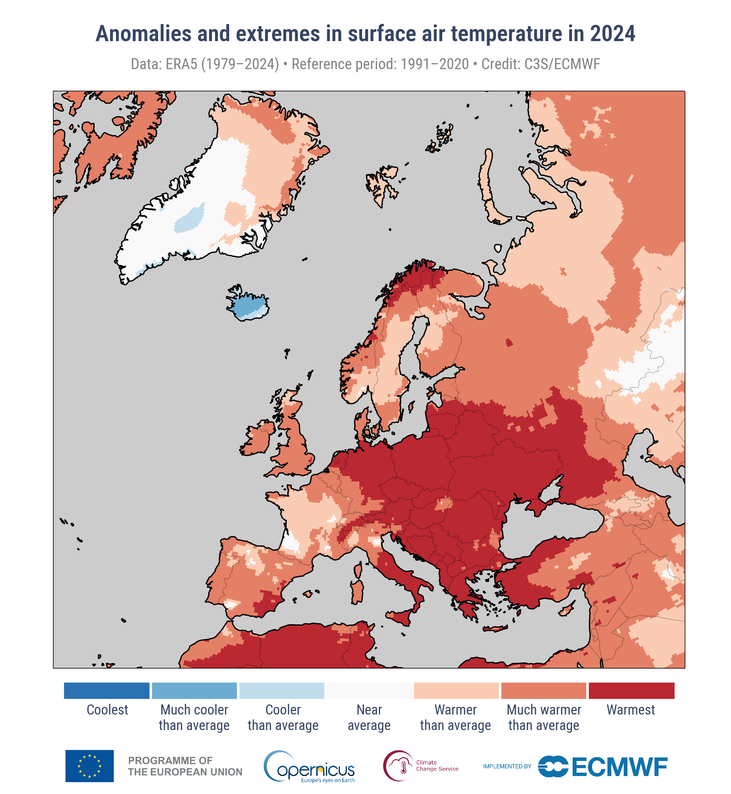 Anomalies and extremes in surface air temperature in 2024