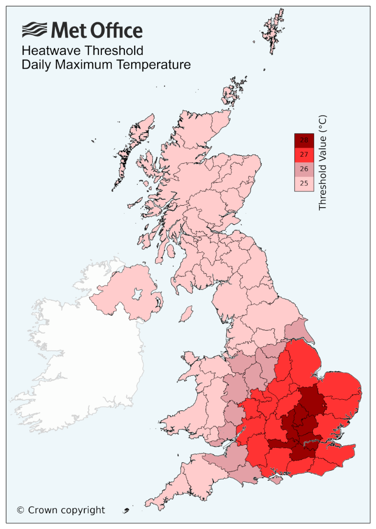 Heatwave thresholds in the UK