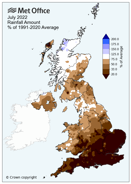 July 2022 Rainfall amounts in the UK