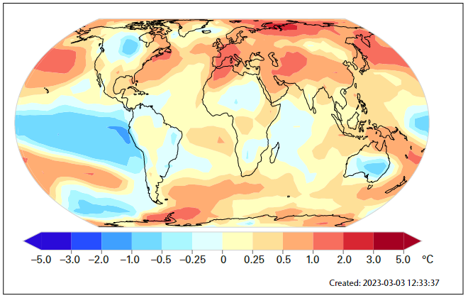 Annual temperature anomalies 2022