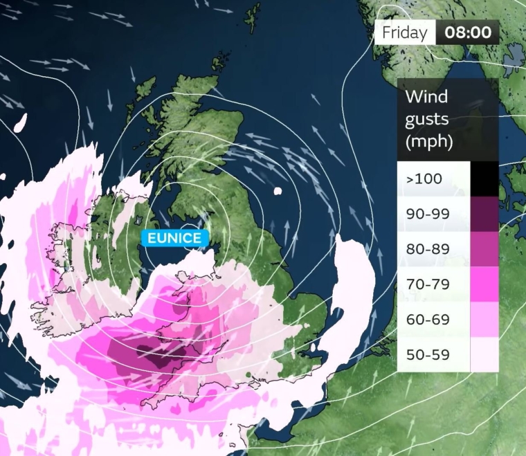Storm Eunice wind gusts