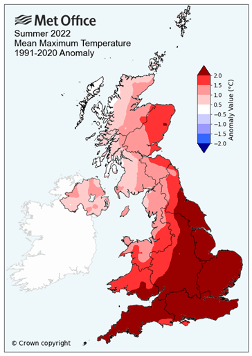 Summer 2022 mean maximum temperature