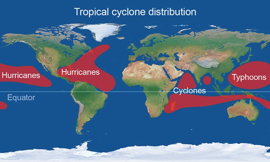 Tropical cyclone distribution around the world