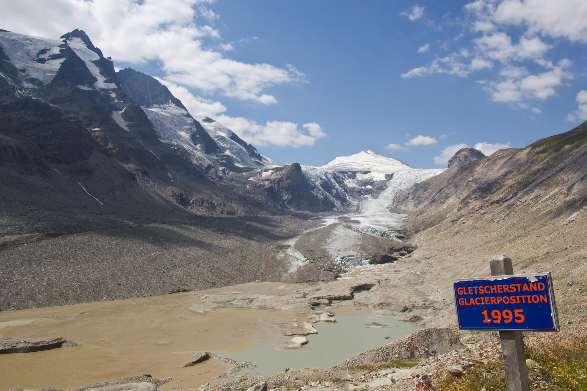 Sign post where the Pasterzen Glacier once lay, Groflglockner, Austria. Photo by H. Raab