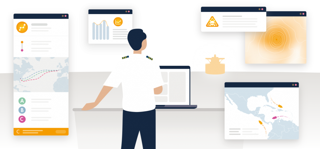 FleetWeather illustration of screens for shipping forecasts