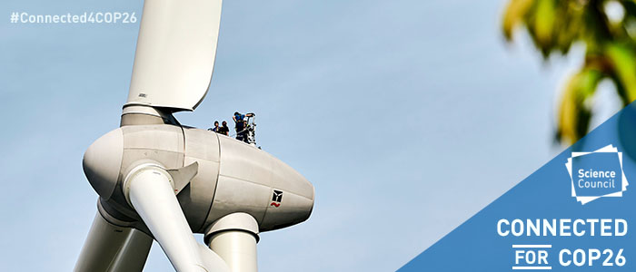 a wind turbine with Connected for COP26 wording