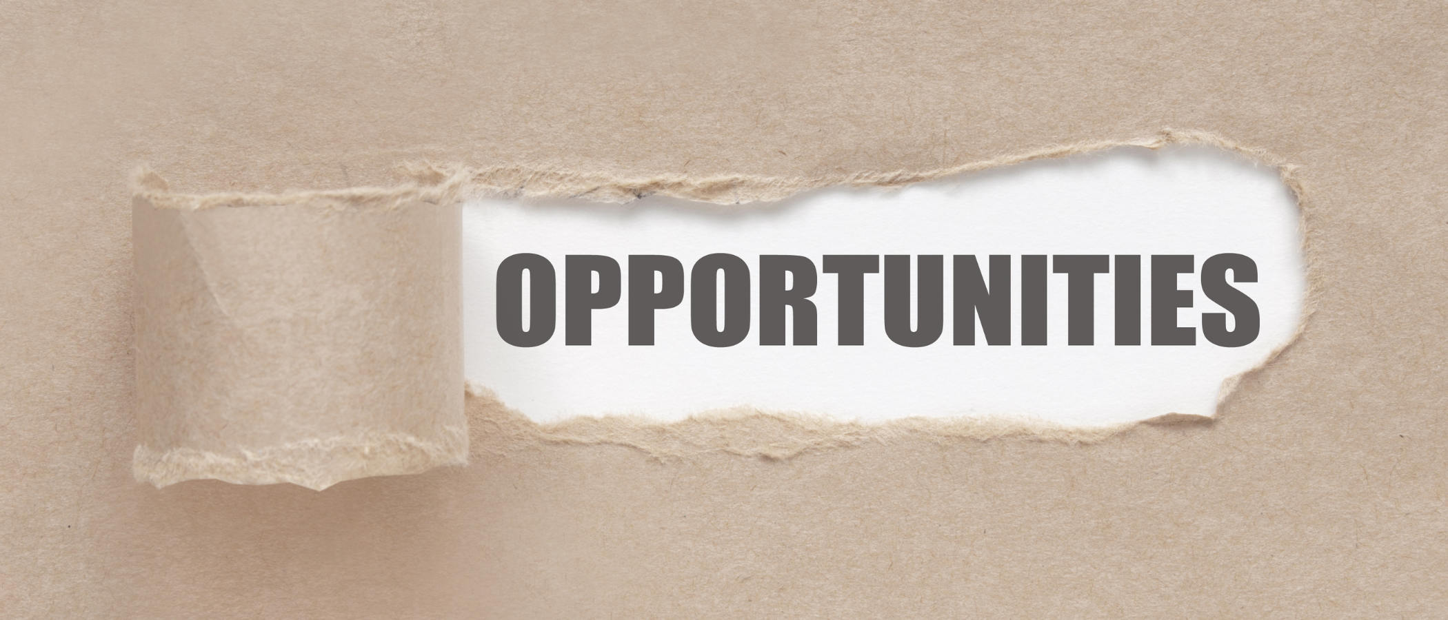 a piece of paper ripped to reveal the word 'opportunities'