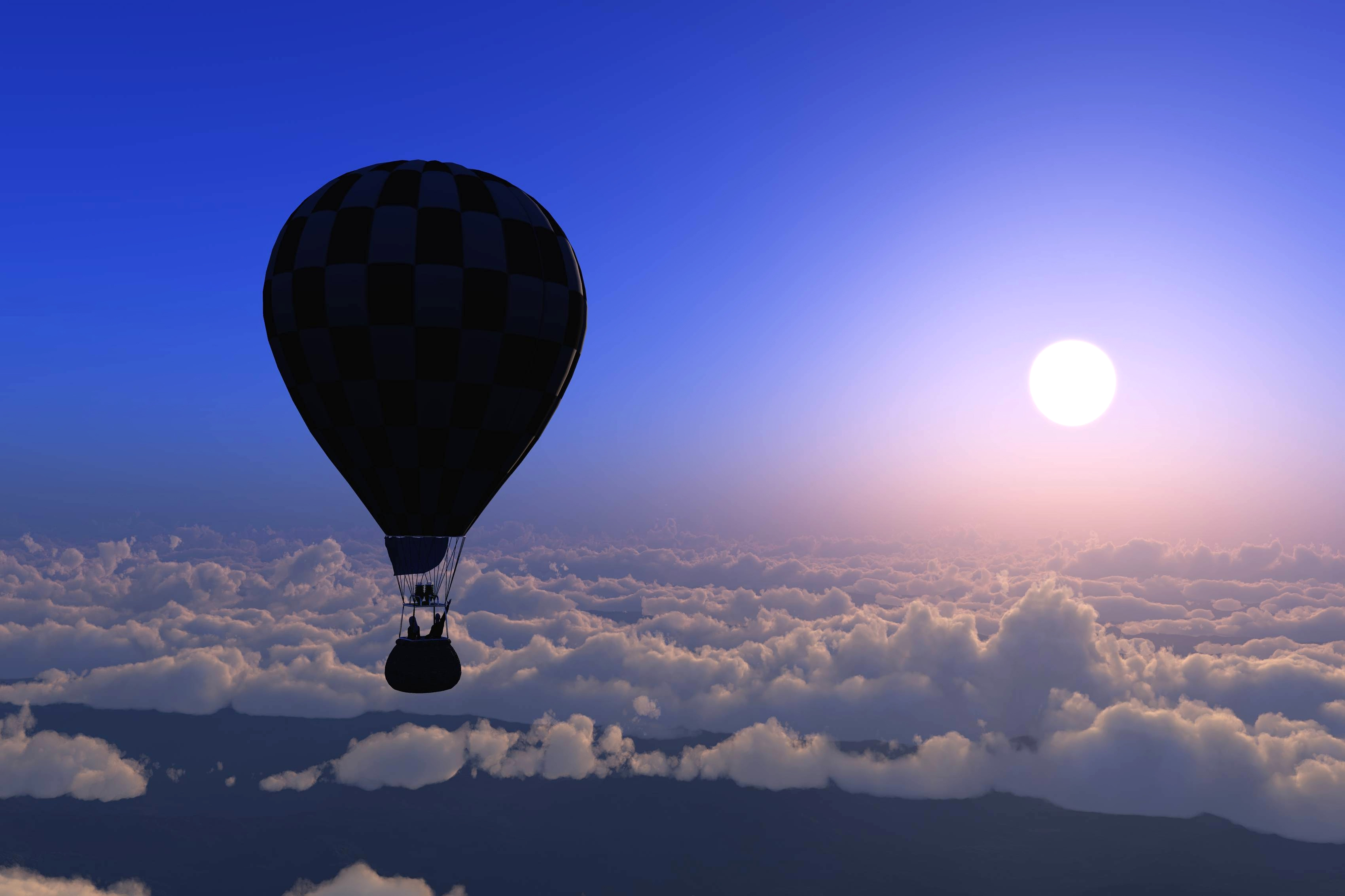 Hot air balloon and sun