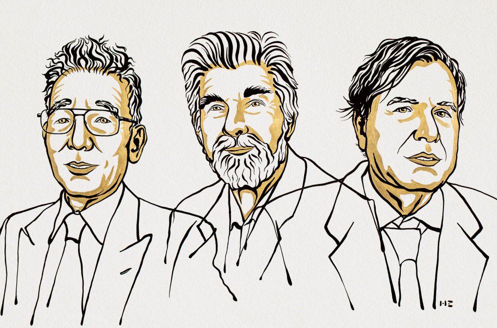 drawing of the three winners. Ill. Niklas Elmehed © Nobel Prize Outreach