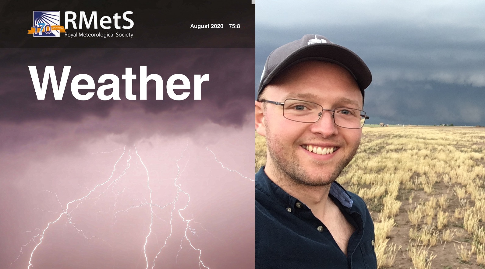cover of August Weather and photo of Simon Lee smiling to camera