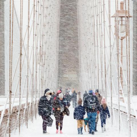 Brooklyn Bridge in a blizzard